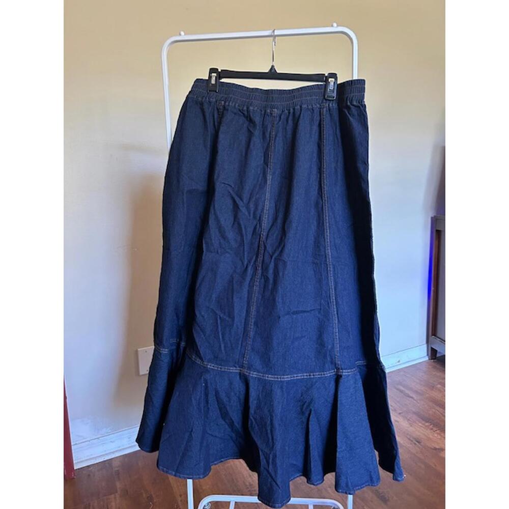 Dark Blue Denim Maxi Skirt with Ruffle Hem, Size 3XL - Picture 2 of 3